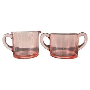 Vintage‎ Pink Depression Glass Creamer & Sugar Set Cottagecore Valentine’s Day